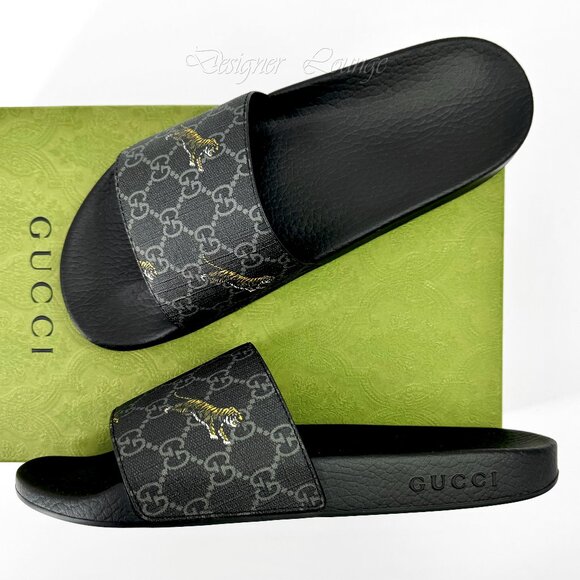 Gucci Other - SOLD! NEW GUCCI Men's GG Supreme Tiger Print Black Slides Sandals 7 G / US 7.5